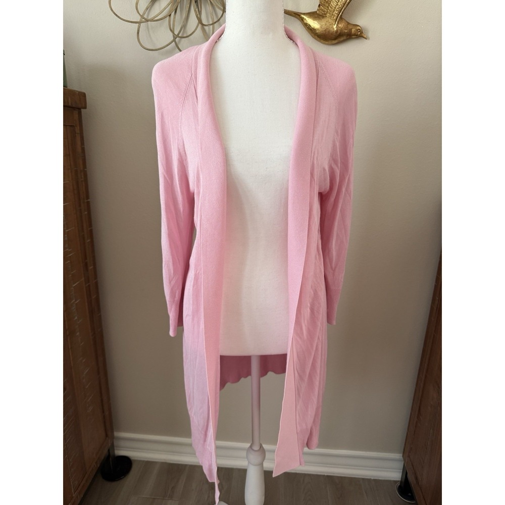 Kasperā Pink Long Open Front Cardigan Sweater Women's M Lightweight Duster